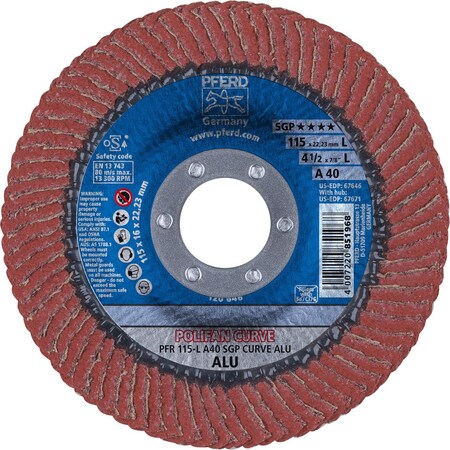 Pferd 67646 4-1/2in x 7/8in POLIFAN CURVE Flap Disc SGP-ALU for Alum. 40G Large Radius 67646-PFERD